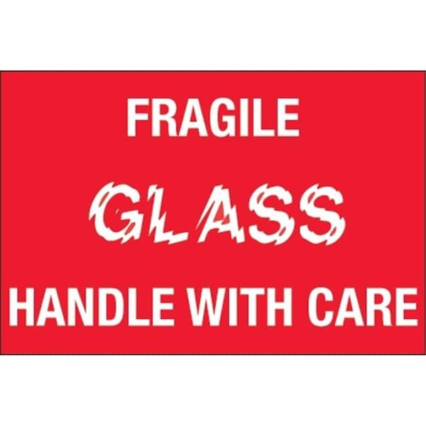 Box Partners Tape Logic DL1066 2 x 3 in. - Fragile - Glass - Handle with Care Labels; Red & White - Roll of 500 DL1066 - main